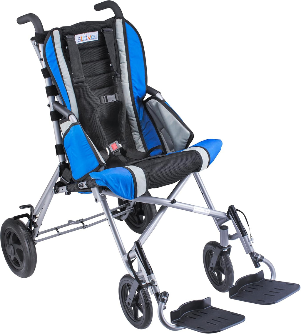 Strive Adaptive Special Needs Wheelchair – 16” Wide Blue, Lightweight, Fully Adjustable for Support & Positioning, Supports 170 lbs, Folding Wheelchair