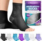 BraceAbility Neuropathy Socks (Pair) - Peripheral Neuritis Compression Diabetic Toeless Foot Sleeves for Nerve Damage Pain in Feet, Ankle Gout, Plantar Fasciitis Relief Brace for Men and Women (L - Black)