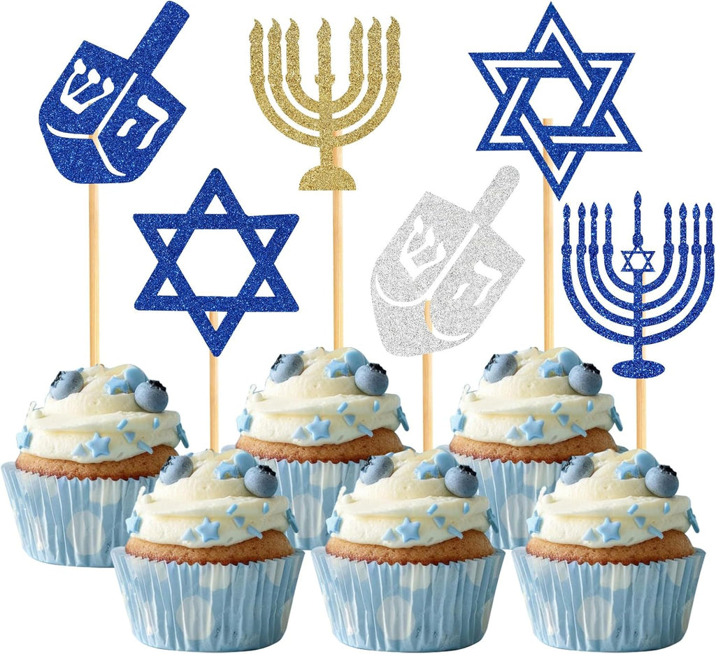 60 Pcs Hanukkah Cupcake Toppers Cake Decorations