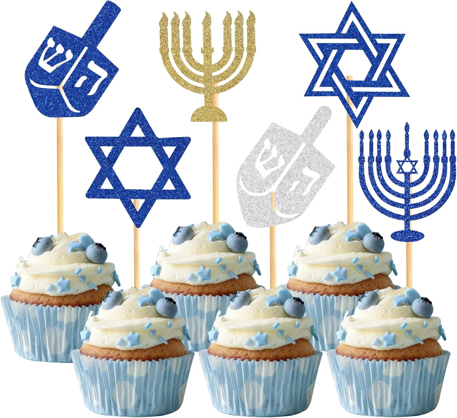 60 Pcs Hanukkah Cupcake Toppers Cake Decorations