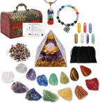 Chakra Healing Stones Set - 7 Raw & 7 Tumbled Crystals with 7 Bullet Shaped Stones, Chakra Necklace, Healing Bracelet & Orgone Pyramid - Spiritual Gift for Reiki, Meditation, Energy Balancing