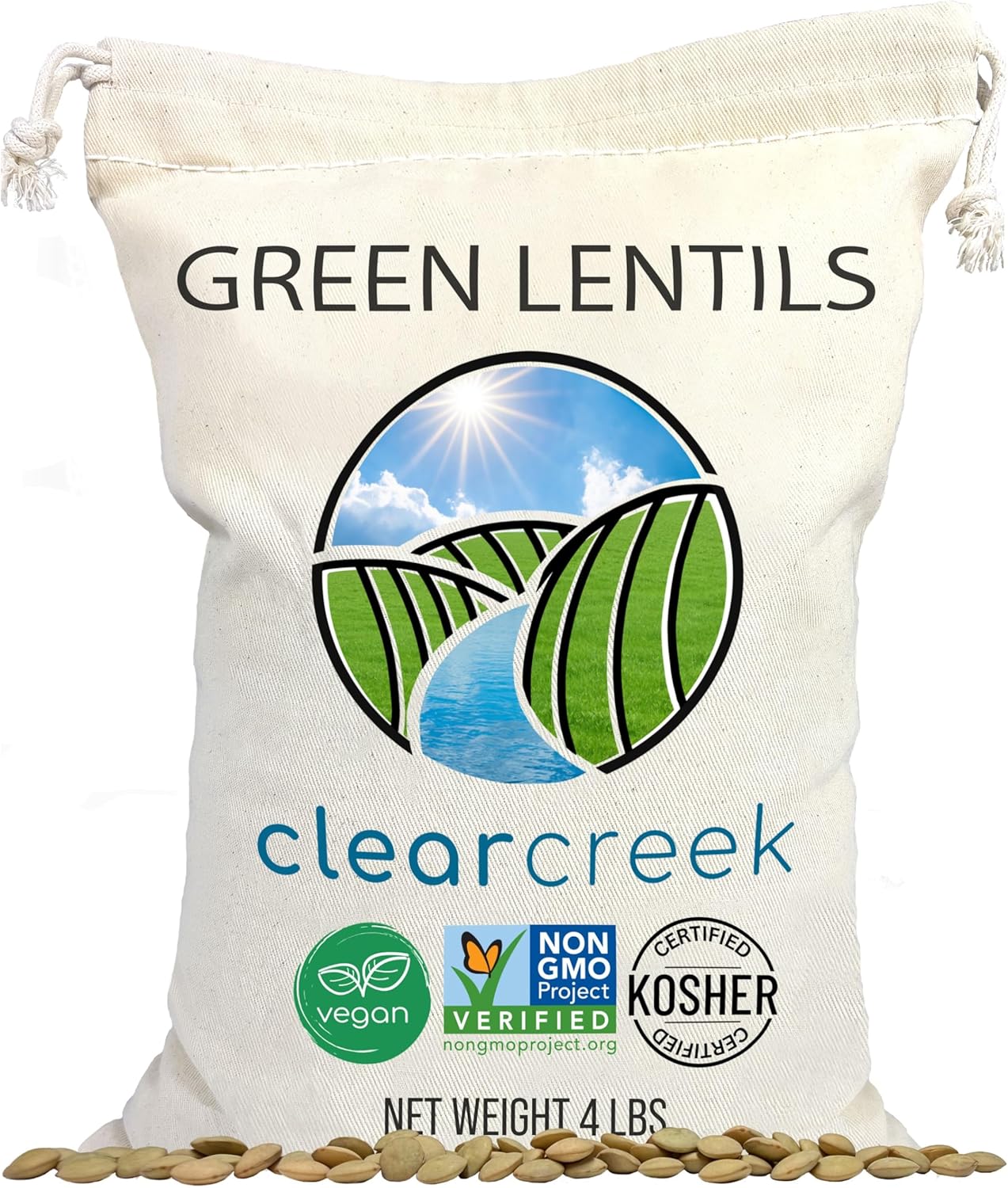 CLEAR CREEK Green Lentils | Project Non-GMO Verified | 4 lb | Vegan | Non-Irradiated (Will Sprout) | Kosher | Vegan