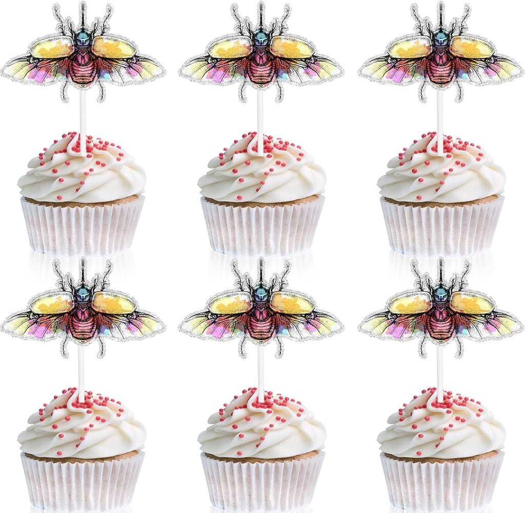 18 Pieces Beetle Cupcake Toppers Kids Insect Themed Happy Birthday Bug Cupcake Decoration Set, Garden Party, Baby Shower, Boys and Girls Birthday Party Decorations