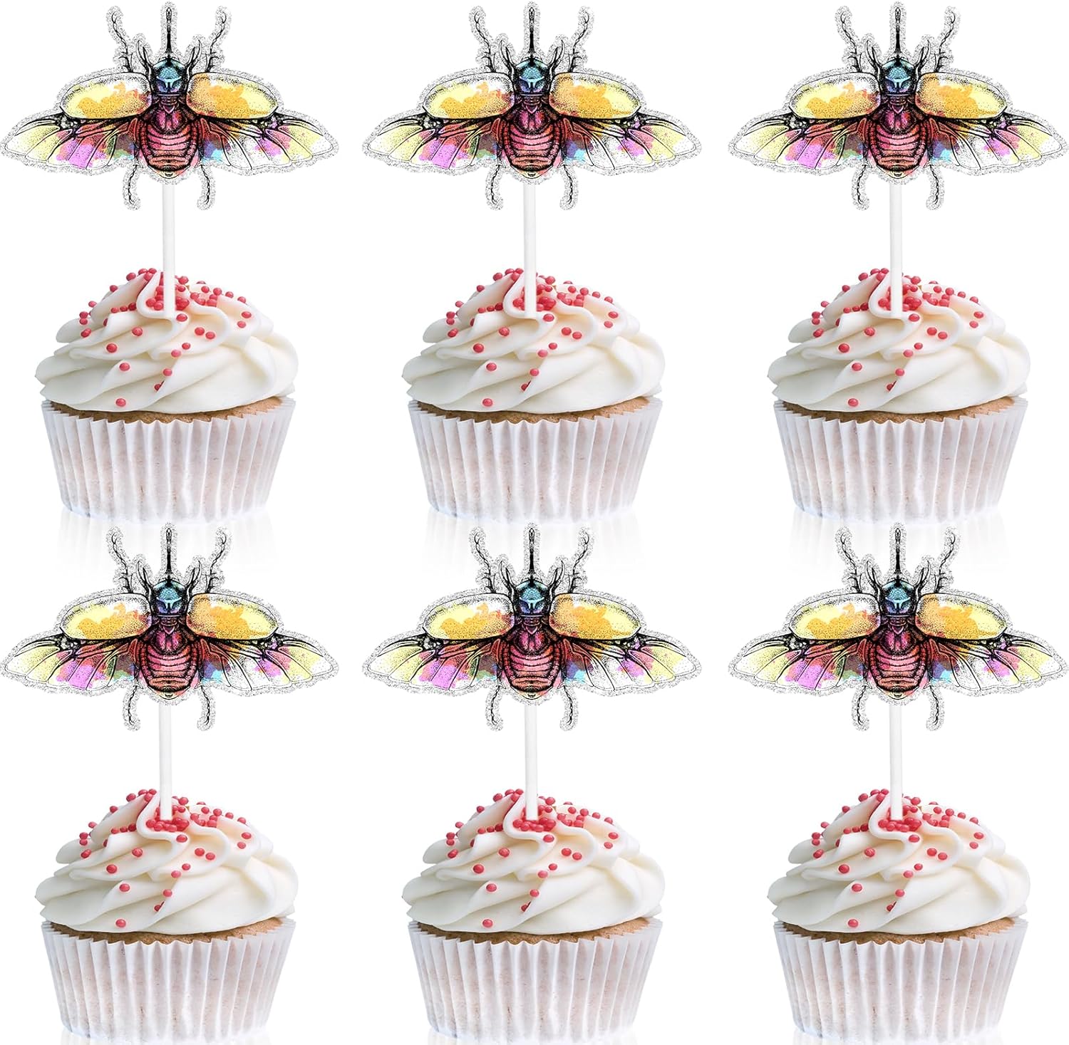 18 Pieces Beetle Cupcake Toppers Kids Insect Themed Happy Birthday Bug Cupcake Decoration Set, Garden Party, Baby Shower, Boys and Girls Birthday Party Decorations