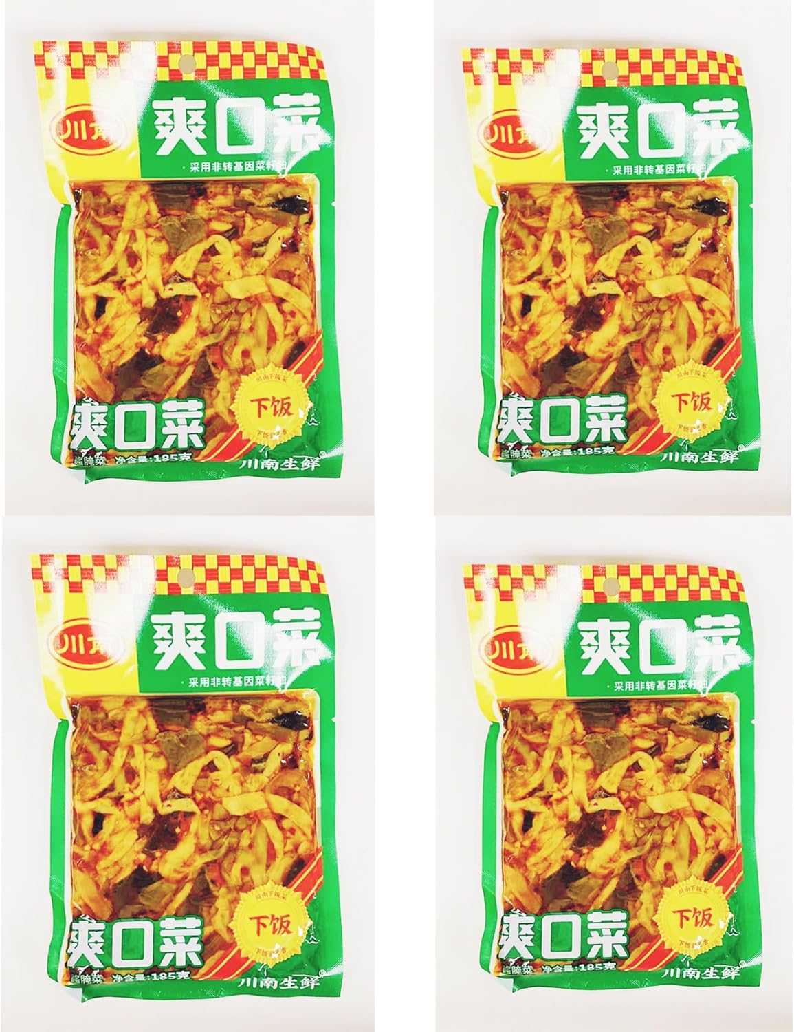 Sichuan Pickled Vegetables, Spicy Chinese Preserved Side Dish, 185g, Pack of 4