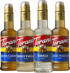 Torani Flavored Drink Syrup Café Variety Pack, Vanilla, Salted Caramel, Classic Hazelnut & French Vanilla, 12.7 fl oz (Set of 4)