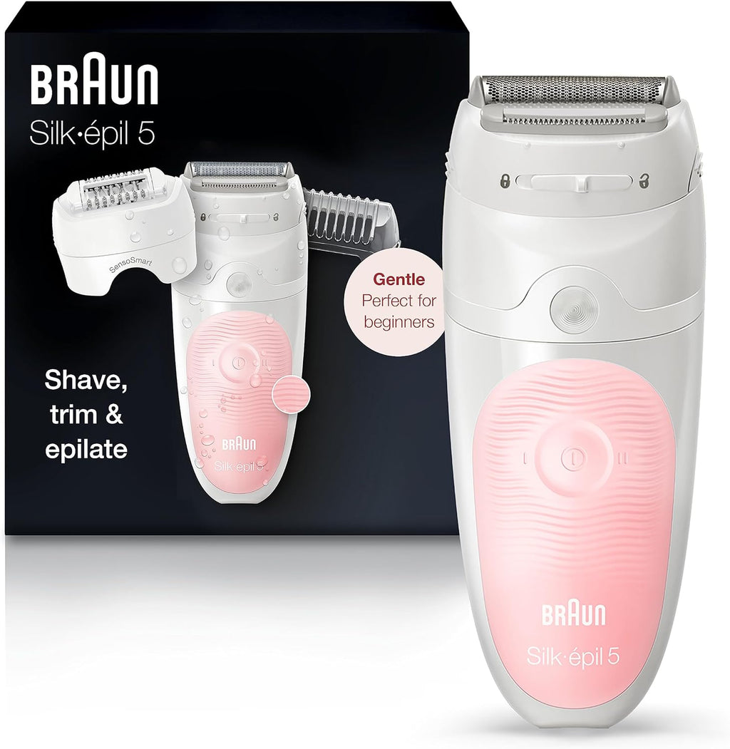 Braun Epilator Silk-épil 5 5-620, Hair Removal Device, Epilator for Women, Shaver & Trimmer, Cordless, Rechargeable, Wet & Dry, 6 Piece Set