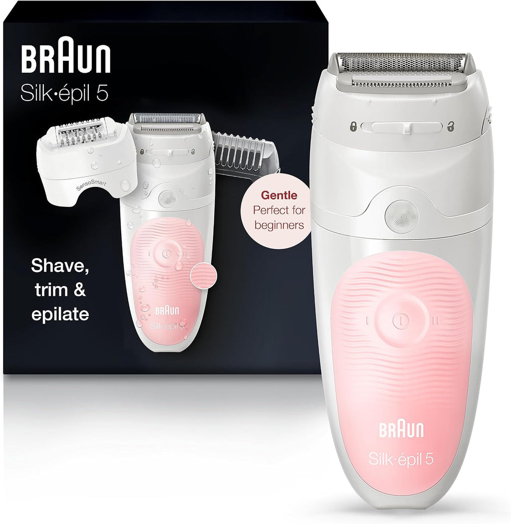 Braun Epilator Silk-épil 5 5-620, Hair Removal Device, Epilator for Women, Shaver & Trimmer, Cordless, Rechargeable, Wet & Dry, 6 Piece Set, Holiday Gifts for Women
