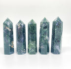 Natural Moss Agate Tower Point Healing Crystal Obelisk Wand Point Mineral Specimen Reiki Chakra Stone Home Decor