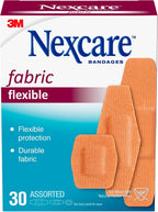 Nexcare Heavy Duty Flexible Fabric Bandages, Assorted Sizes, 30 Count, Latex-Free, Durable Adhesive Bandages for First Aid and Wound Care