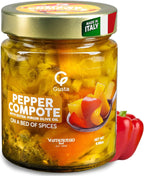 Gusta Pepper Compote in Olive Oil on a Bed of Spices - Made in Italy - Organic Bell Peppers Glass Jar with Extra Virgin Olive Oil - Non-GMO, All Natural - Perfect Snack - 9.88oz Glass Jar