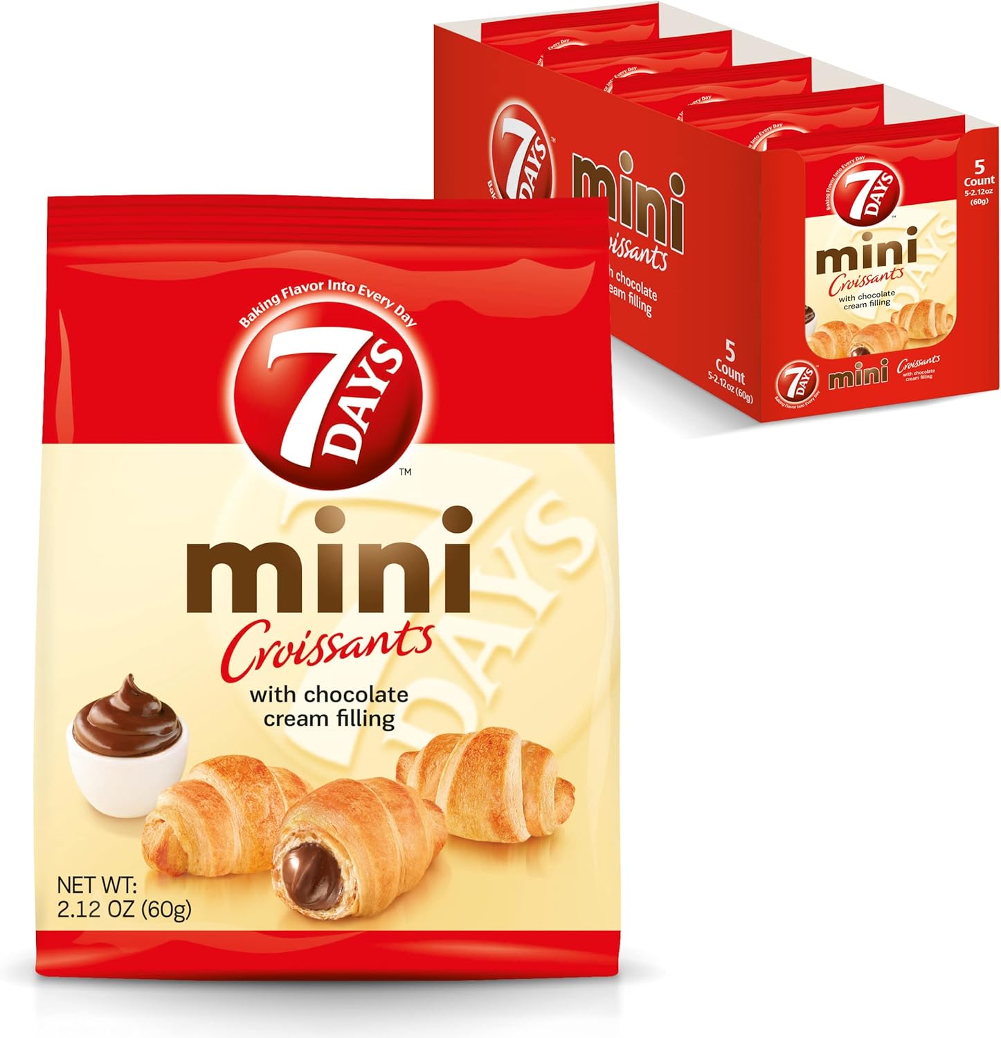 7Days Mini Croissant Pouches, Chocolate Filling, Individual Size Snack Bag, On the Go Bakery Snacks (2.12oz, Pack of 5)