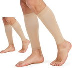 Plus Size Calf Compression Sleeves (2 Pairs), 20-30mmHg Footless Compression Socks for Men Women, Leg Sleeves for Shin Splints Pain Relief, Varicose Veins, Edema, Nursing, Travel, Running, Beige 4XL