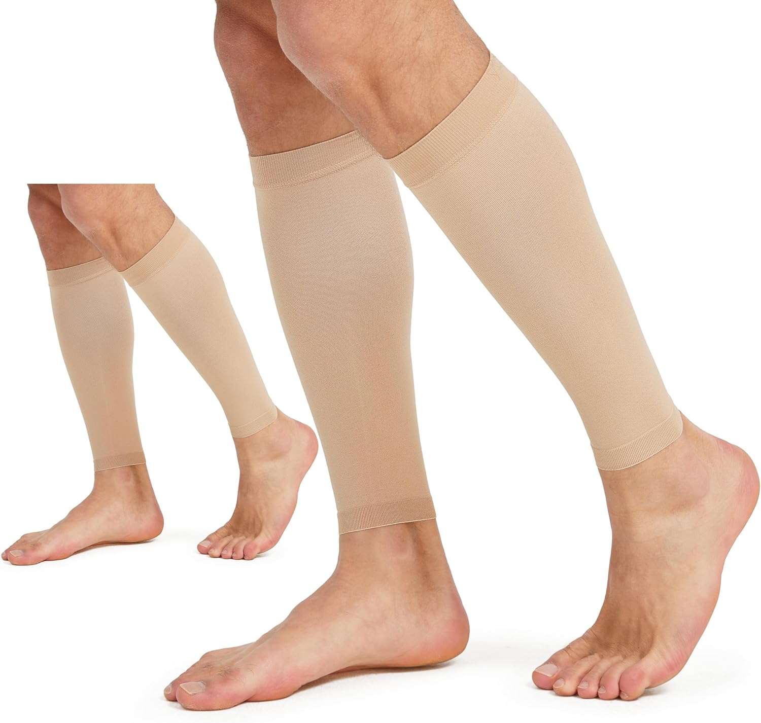 Plus Size Calf Compression Sleeves (2 Pairs), 20-30mmHg Footless Compression Socks for Men Women, Leg Sleeves for Shin Splints Pain Relief, Varicose Veins, Edema, Nursing, Travel, Running, Beige 4XL