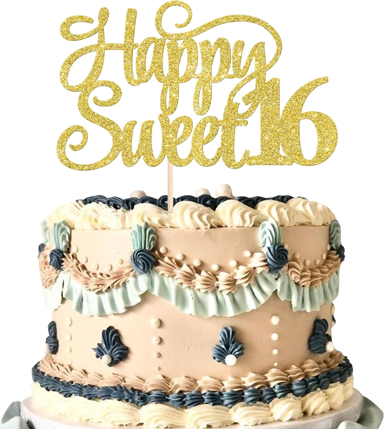 1 Pack Happy Sweet 16 Cake Topper Glitter 16th Birthday Cake Pick Cheers to 16 Years Old Cake Decorations for 16th Birthday Anniversary Party Supplies Gold