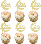 Gyufise 24Pcs Gold Glitter Eid Mubarak Cupcake Toppers Moon Happy Eid Ramadan Kareem Cake Decorations Islamic Muslim Party Supplies Decorations