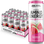 Optimum Nutrition Amino Energy Sparkling Hydration Drink, Electrolytes, Caffeine, Amino Acids, BCAAs, Sugar Free, Watermelon, 12 Fl Oz, 12 Pack (Packaging May Vary)
