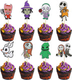 40 Pack Halloween Cupcake Toppers Skull Ghost Jack and Sally Cupcake Picks for Scary Christmas Halloween Anniversary Birthday Cake Decorations Party Supplies