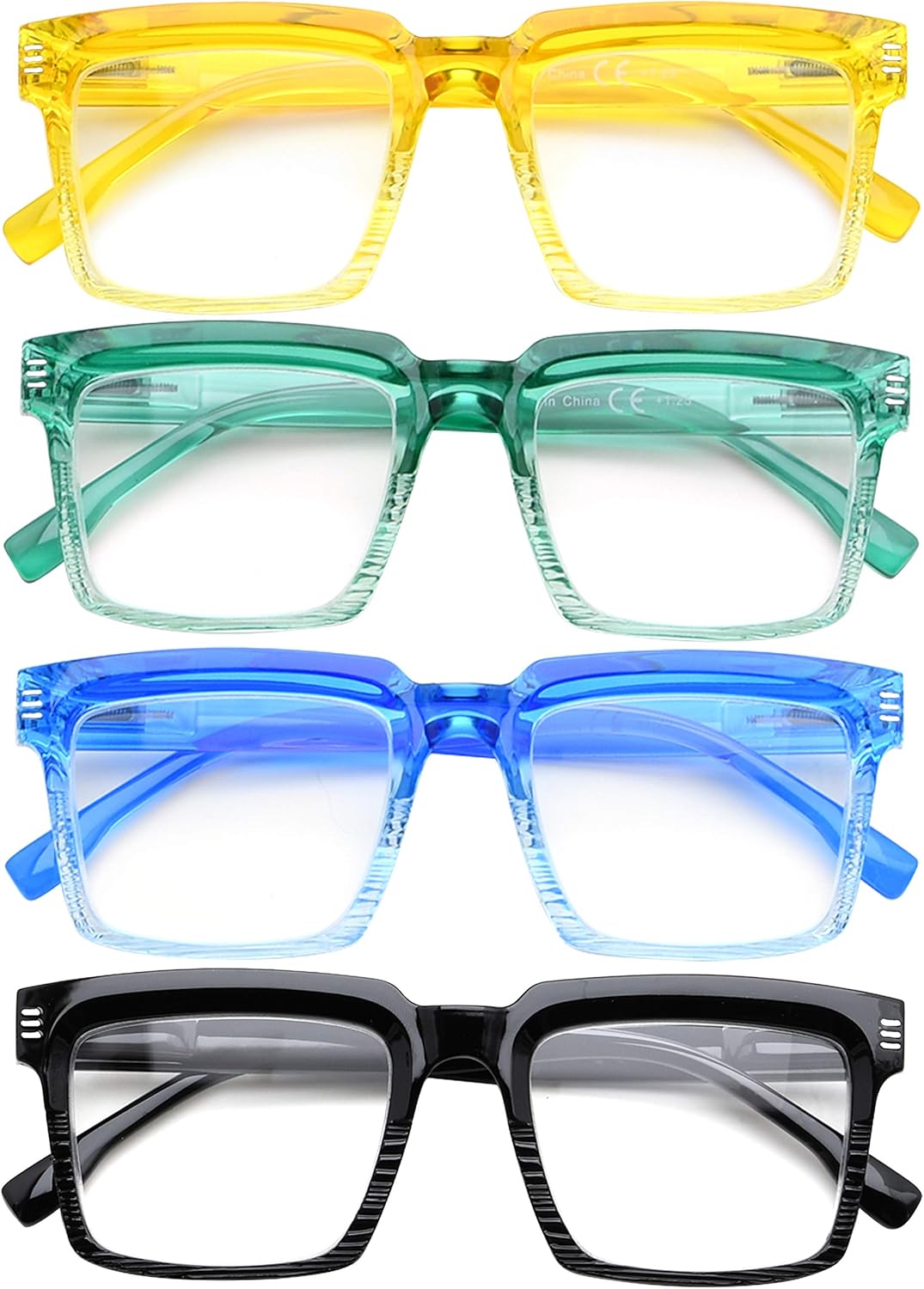 CessBlu Ladies 4 Pack Oversize Square Reading Glasses for Women Fashion Readers