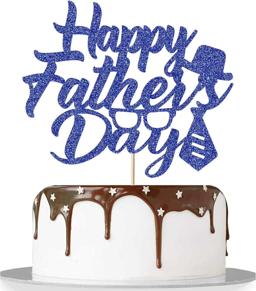 Black Glitter Happy Birthday Dad Cake Topper, Happy Father's Day Cake Decor, Happy Father's Day Party Supplies Best Dad Ever Party Decorations (Blue)