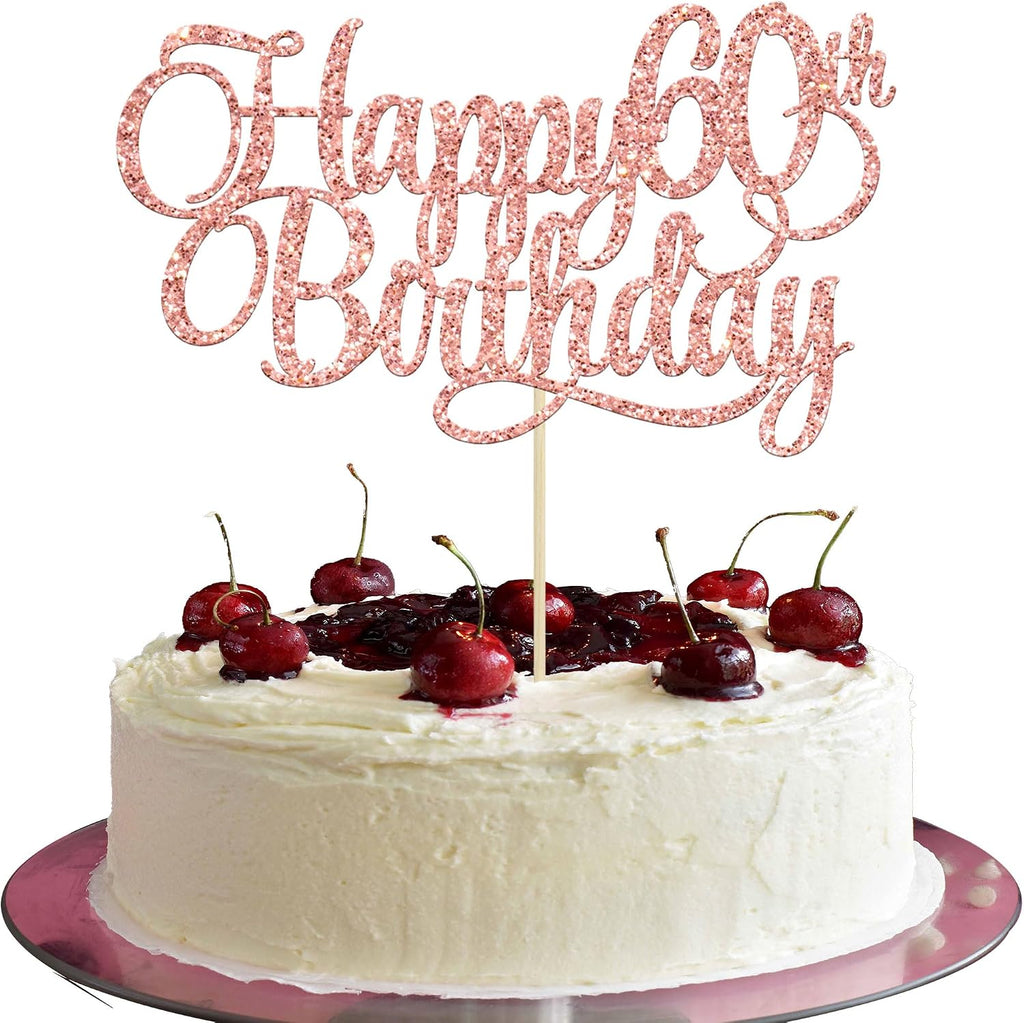 1 Pack Happy 60th Birthday Cake Topper Rose Gold Glitter Number 60 Sixty Years Old Birthday Cake Pick Decoration For 60th Birthday Celebrating Anniversary Party Supplies