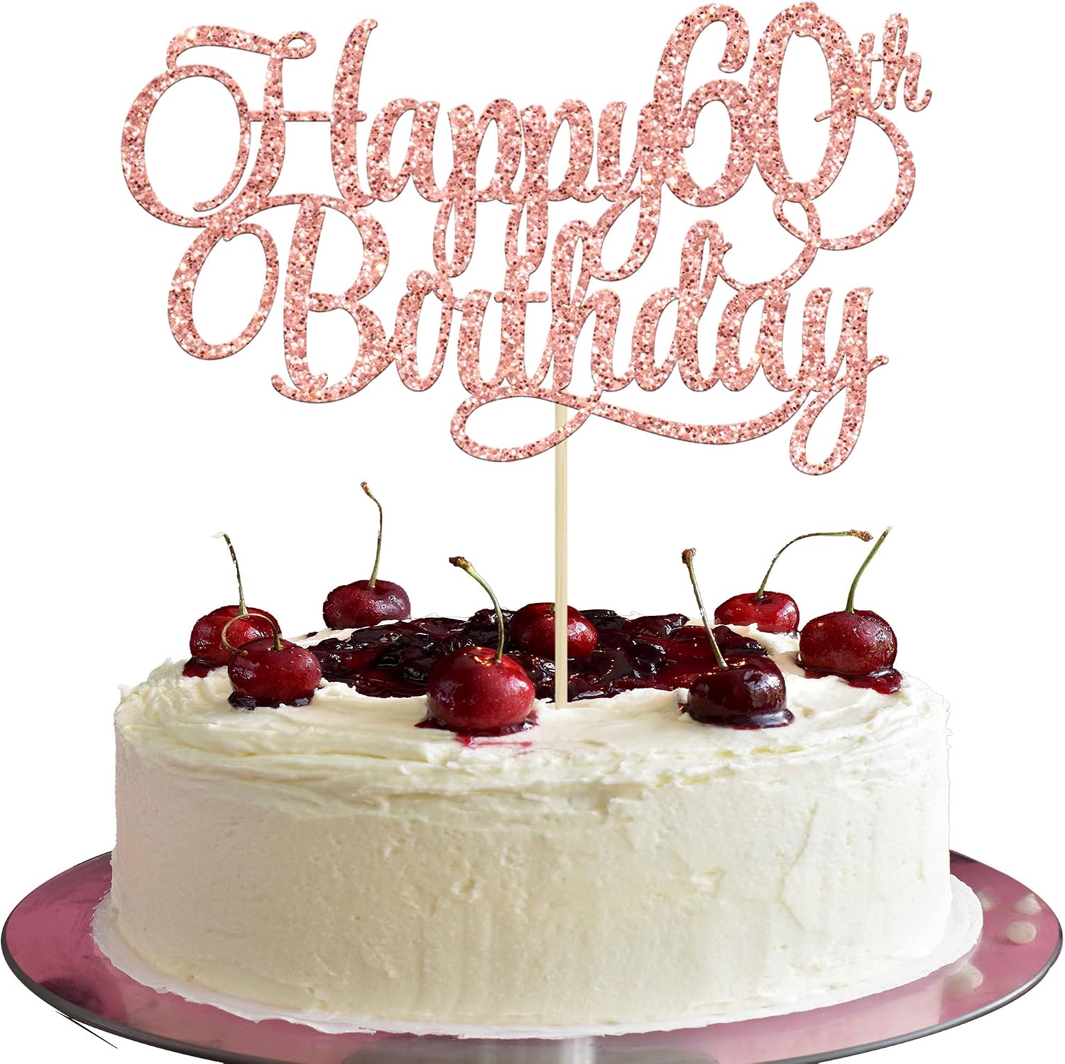 1 Pack Happy 60th Birthday Cake Topper Rose Gold Glitter Number 60 Sixty Years Old Birthday Cake Pick Decoration For 60th Birthday Celebrating Anniversary Party Supplies