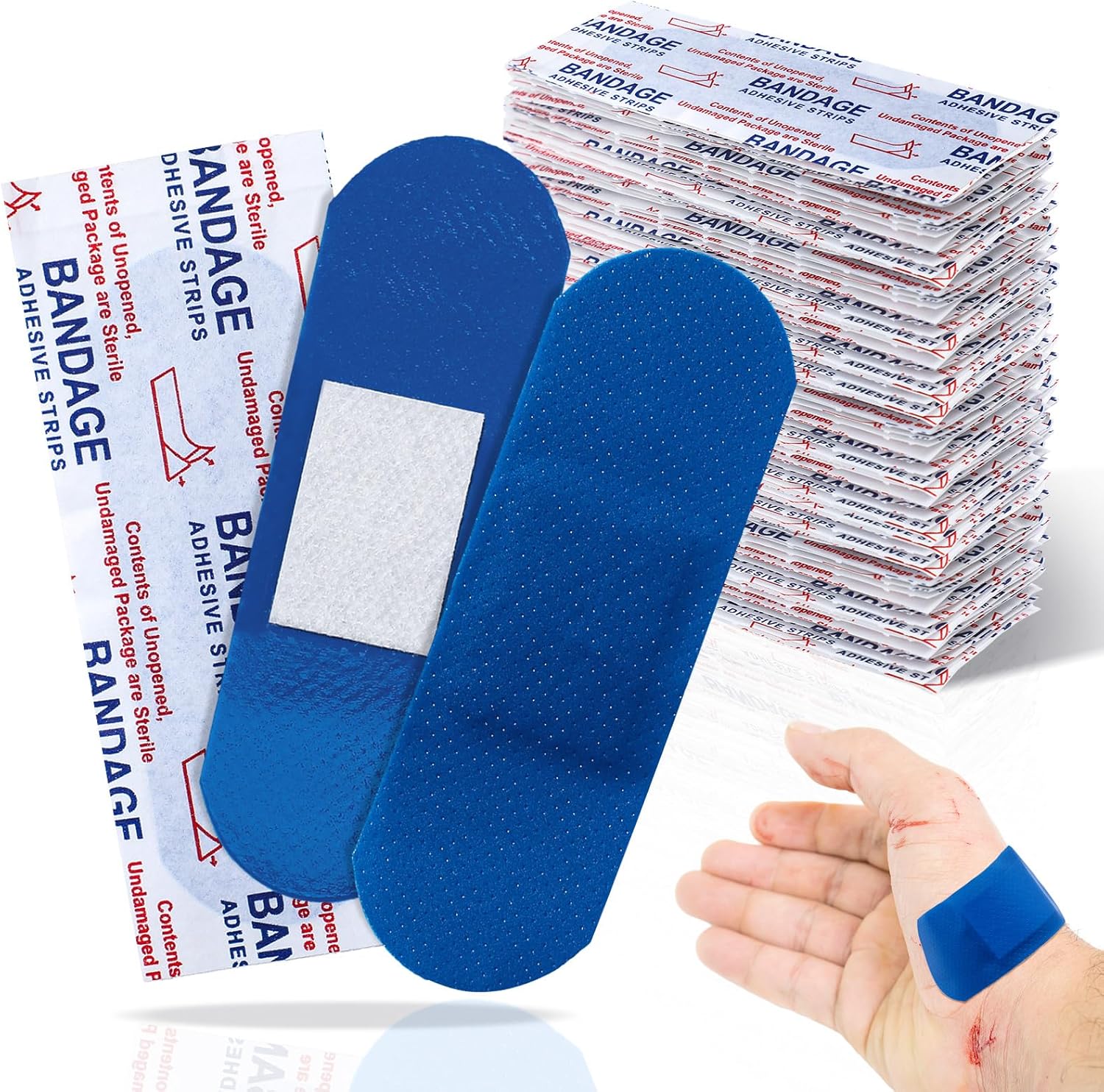 Geiserailie 120 Pcs Food Service Blue Detectable Bandage Woven Fingertip Waterproof Flexible Bandages Non-Stick Pad Latex Free for Catering First Aid Kit Wound Care and Protection(1" X 3",Rectangle)