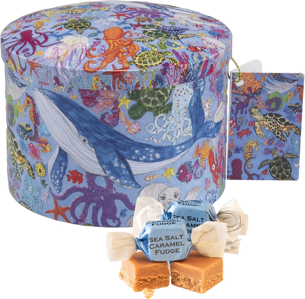 Gardiners of Scotland Handmade Fudge, Into the Blue Sea Salt & Caramel Fudge 7 Ounce Round Tin