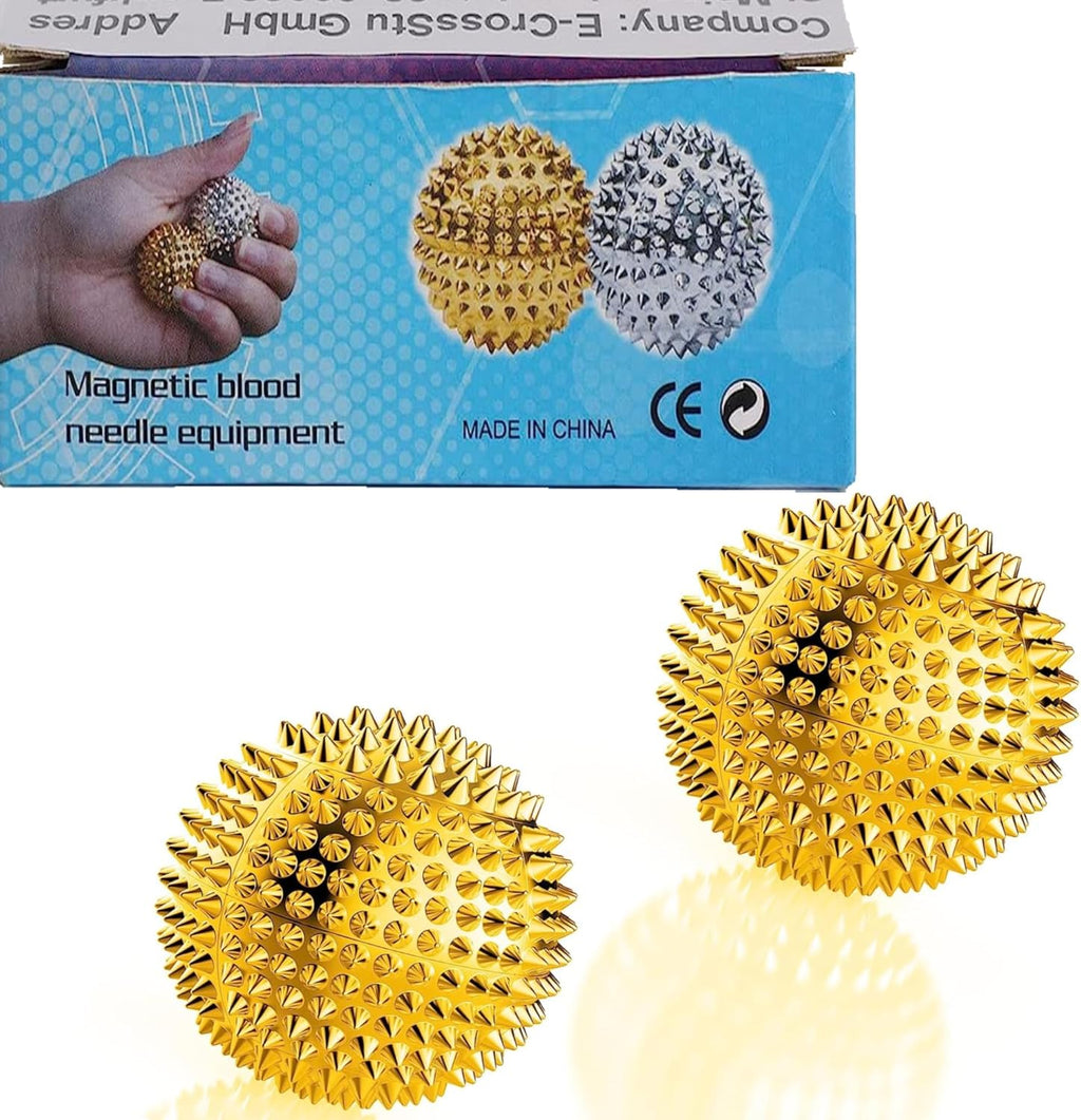 Magnetic Hand Massage Ball - Spiky Acupuncture Balls for Adults and Kids - Gold 1 Pair for Pain, Pressure, and Stress Relief - Exercise Squeeze Balls