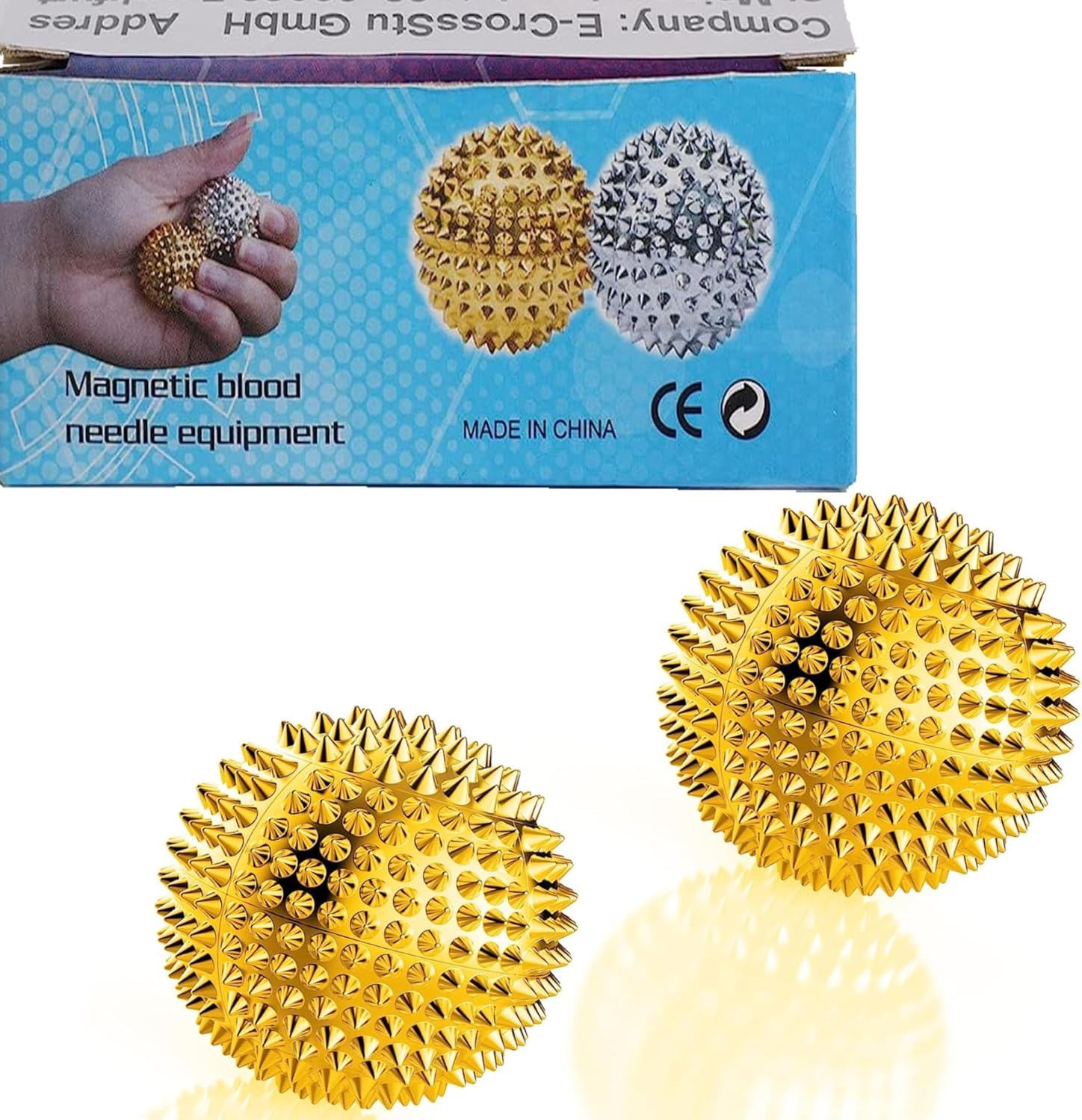 Magnetic Hand Massage Ball - Spiky Acupuncture Balls for Adults and Kids - Gold 1 Pair for Pain, Pressure, and Stress Relief - Exercise Squeeze Balls