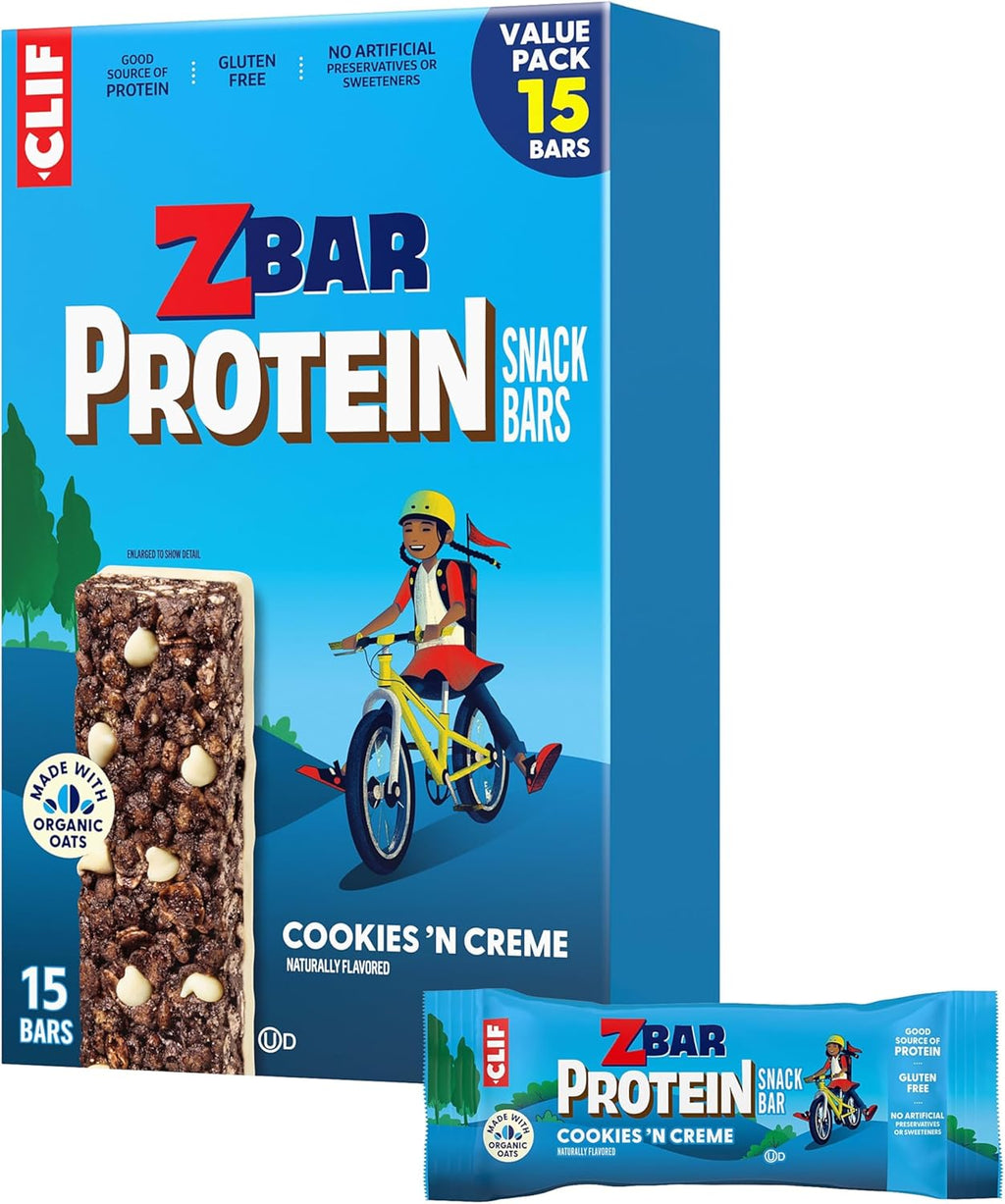 CLIF Kid Zbar Protein - Cookies 'N Creme - Crispy Snack Bars - Made with Organic Oats - Non-GMO - 5g Protein - Gluten Free Protein Bars (15 Pack)