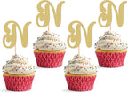 26 letter Cupcake Topper - 24 Pack Glitter Gold letter N Cupcake Decorations, Suitable for Birthday Party, Wedding Anniversary or Photo Booth Props (N)