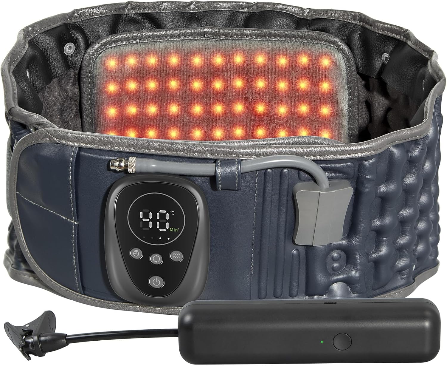 HONGJING Red Light Heating Decompression Belt with Electric Pump for Lower Back Pain, Cordless Heated Back Brace Inflatable Lumbar Support, One Size Fits 29-49 Waist