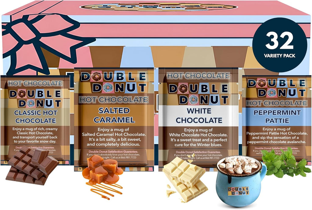 Gourmet Hot Cocoa Mix Variety Pack - 32 Count, Including Classic, White Chocolate, Salted Caramel, & Peppermint Flavors Sets