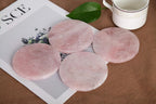 JIC Gem Natural Sliced Rose Quartz Crystal Coasters for Drinks Set of 4 Pink Healing Gemstone Geode Decor Slices with Rubber Bumper Gifts(8-10 cm)