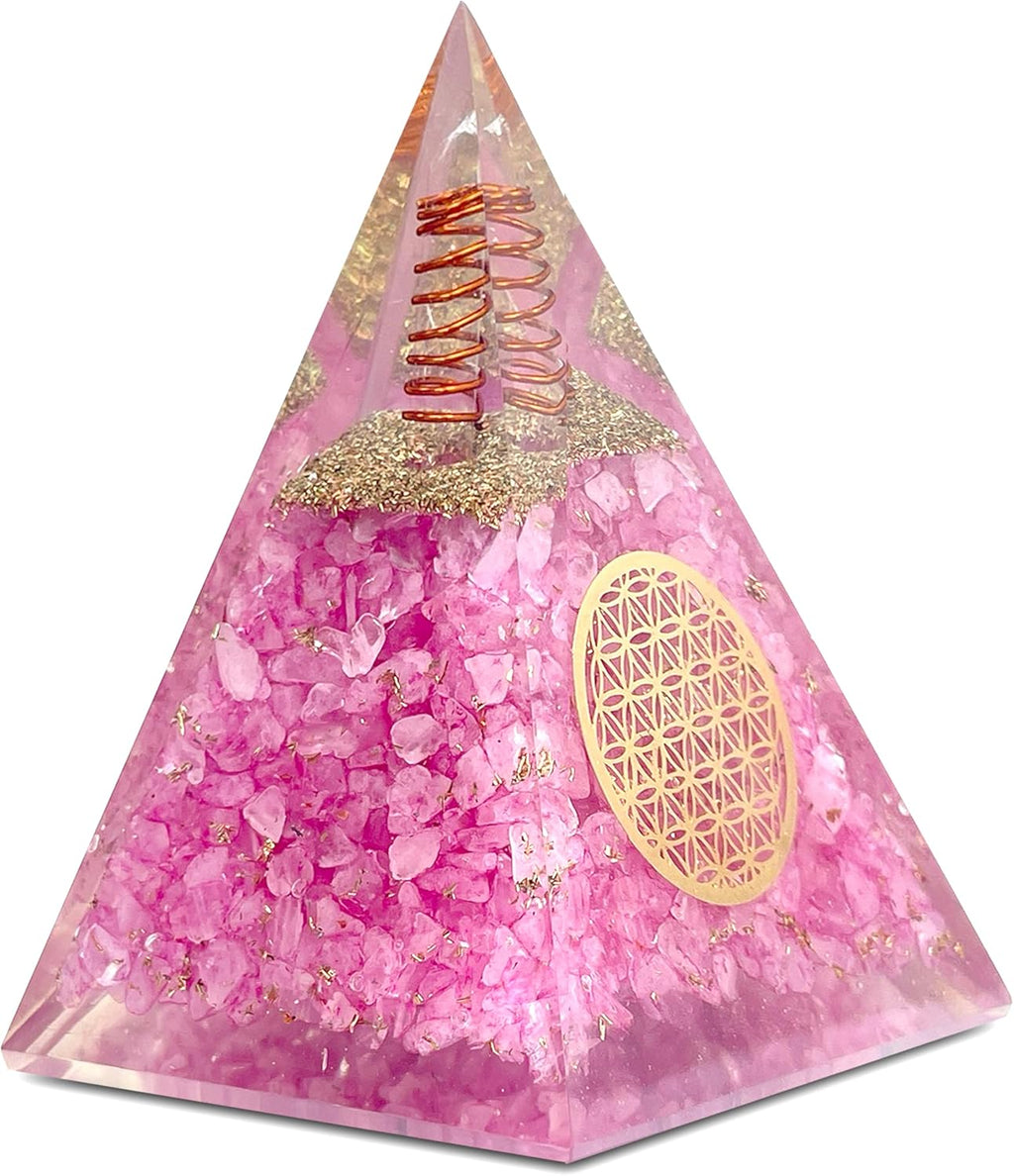 Rose Quartz Orgone Pyramid for Healing Energy – Handcrafted Crystal Pyramid with Copper Coil for Love, Harmony & Meditation – Reiki, Chakra Balancing, Positive Energy Generator Spiritual Gift
