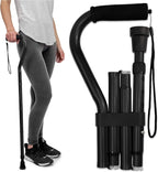 RMS Folding Cane with Offset Foam Handle, Adjustable Walking Stick with Carrying Pouch (Black)