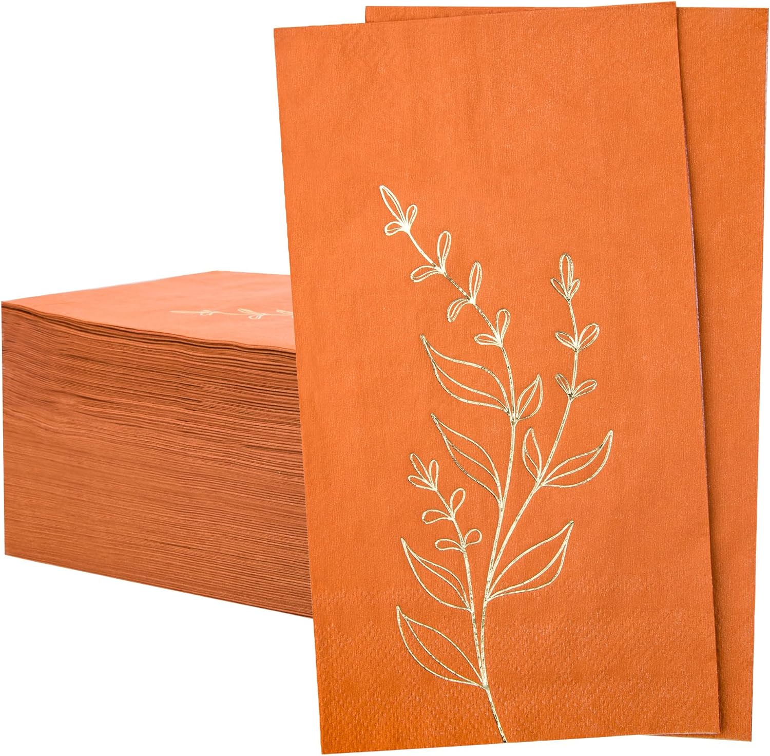 Terracotta Napkins 2- Ply Disposable Dinner Paper Napkin 100 Pcs Gold Foil Leaves Fall Napkins for Dinner Picnic Birthday Wedding Party