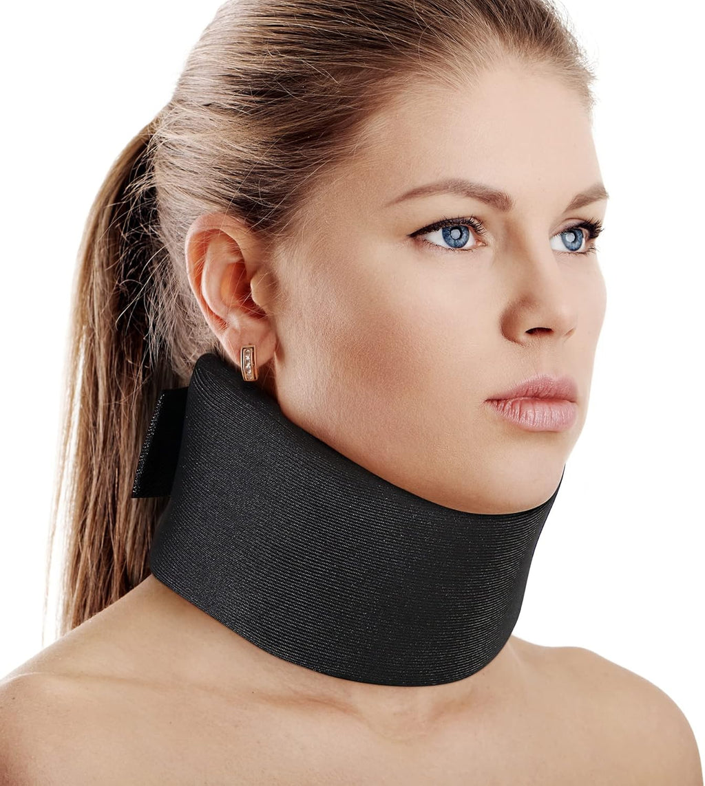 Soft Foam Neck Brace Universal Cervical Collar, Adjustable Neck Support Brace for Sleeping - Relieves Neck Pain and Spine Pressure, Neck Collar After Whiplash or Injury (Black, 3" Depth Collar, L)