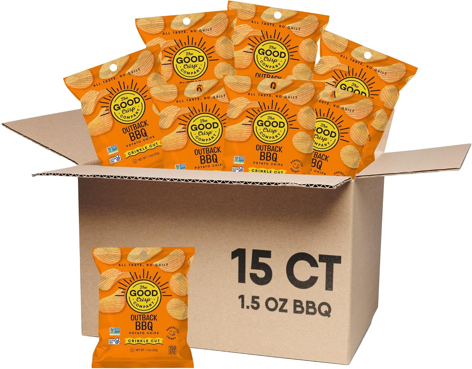 The Good Crisp Company Outback BBQ Crinkle Cut Potato Chips, 1.5 Oz (Pack of 15)