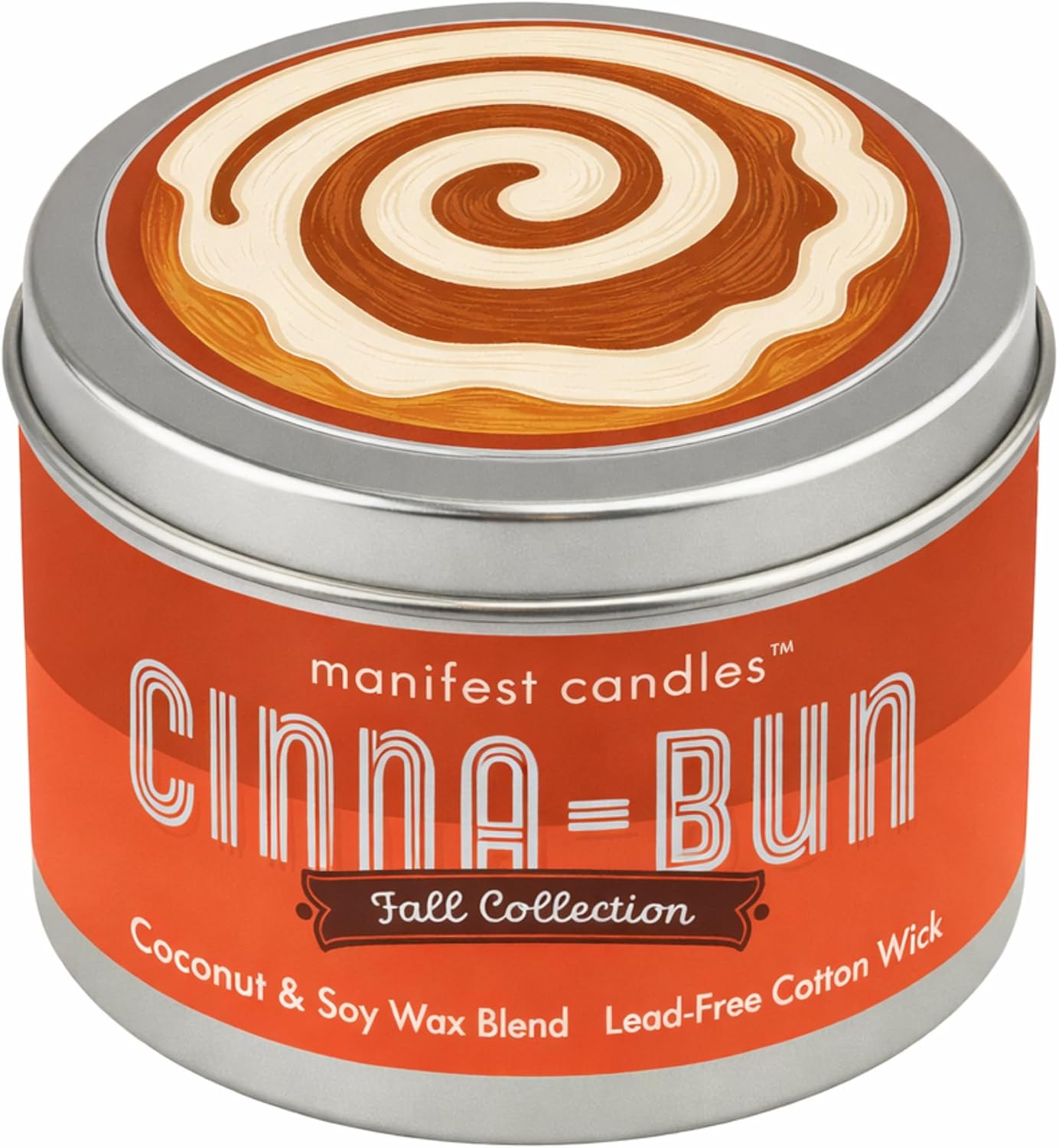 Cinnamon Bun Fall Candle, Cinna-Bun Scented Soy Candle with Cinnamon & Buttercream Icing, Coconut Soy Wax, 45+ Hour Burn, 7oz Tin, Non-Toxic Fall Candles for Home, Paraffin & Phthalate Free