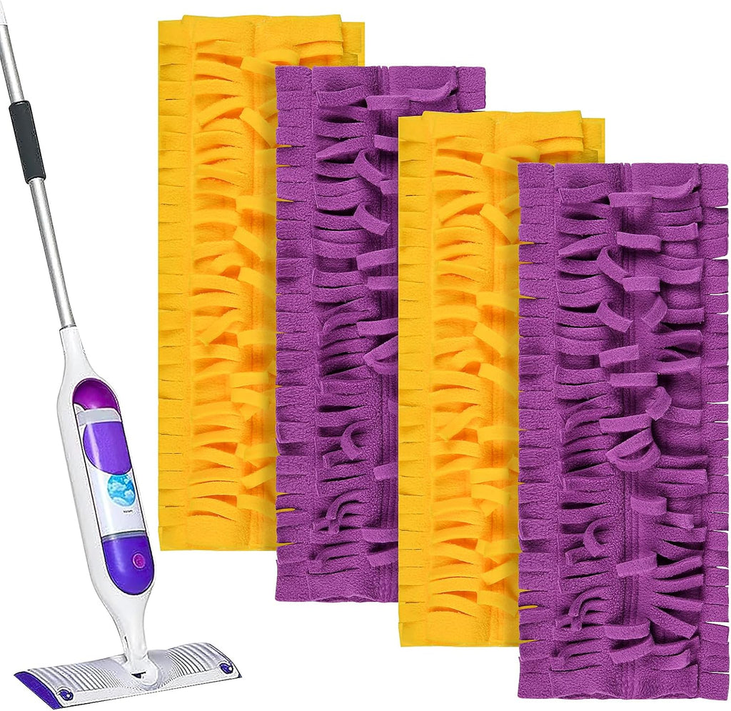 4 Pack Mop Refill Pads for Swiffer® PowerMop™ Multi-Surface Mop and Swiffer® PowerMop™ Wood Mop, Washable & Reusable Microfiber Spray Cleaning Pads (2 Yellow + 2 Purple)