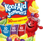 Kool-Aid Jammers Drink, 30 Pouches, for School Lunches and On-the-Go Hydration, Artificially Flavored Tropical Punch, Grape and Cherry Flavors, 6 fl oz