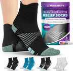 BraceAbility Plantar Fasciitis Socks - Ankle Compression Socks for Foot Pain Relief, Heel Spurs, Achilles Tendonitis, Full-Toe Arch Support Sleeve Socks for Women and Men (1 Pair - L Black/Blue)