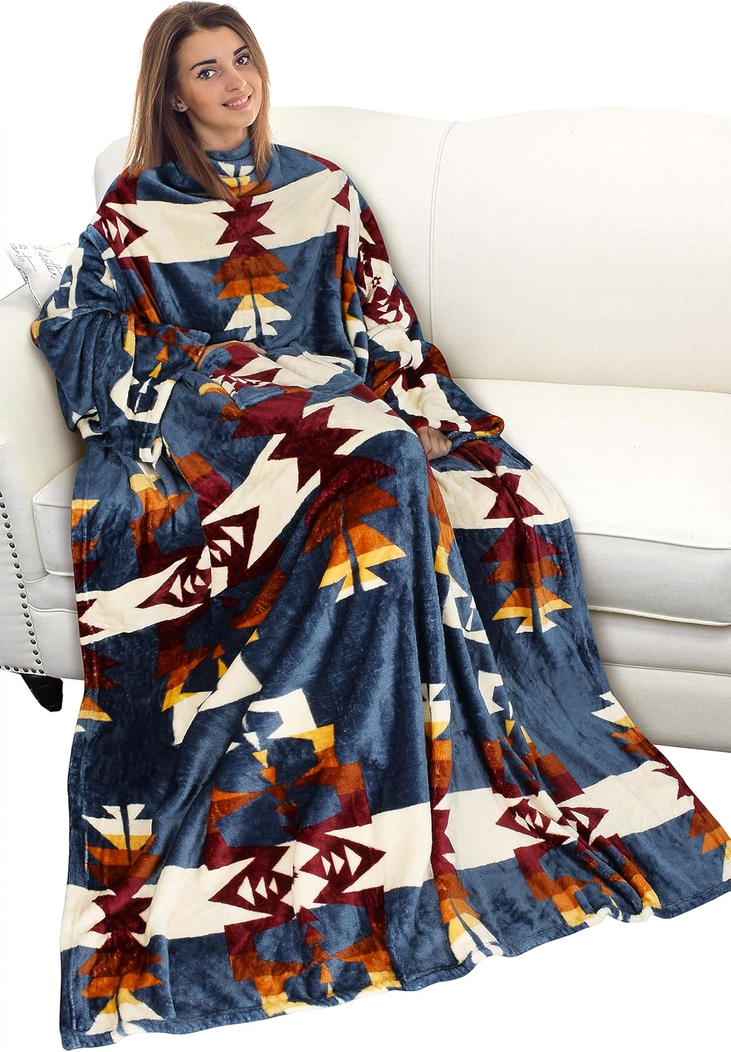 Catalonia Wearable Blanket with Sleeves and Pocket, Soft Comfy Fleece Snuggy Wrap Throws Blanket Robe for Women and Men