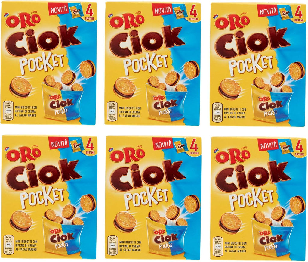 6X Saiwa Oro Ciok Pocket Mini Biscuits Filled with Low-Fat Cocoa Cream (4 Bags of 40g) 160g Cookies
