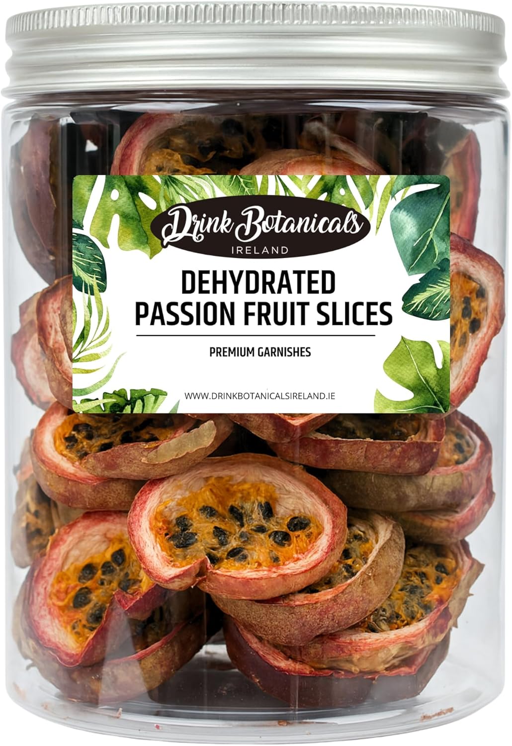 Dehydrated Dried Passion Fruit Slices | 50+ Slices | 100% Natural | Passion Fruit For Garnishing Cocktails Mocktails Cakes | 95 Grams, 3.35 oz | PET Recyclable Jar | Drink Botanicals Ireland