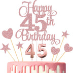 45th Birthday Cake Decorations, 45th Birthday Candles Cake Numeral Candles and Glitter Happy 45th Birthday Cake Toppers Set for Birthday Party Supplies (Rose Gold)