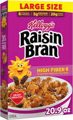 Kellogg’s Raisin Bran Breakfast Cereal, High Fiber, 28g Whole Grain, Large Size, 20.9 oz