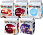 Tassimo Coffee Selection - Kenco Americano/Costa Americano/Costa Latte/Cadbury's Hot Chocolate/Milk Creamer - 5 Packs (48 Servings)